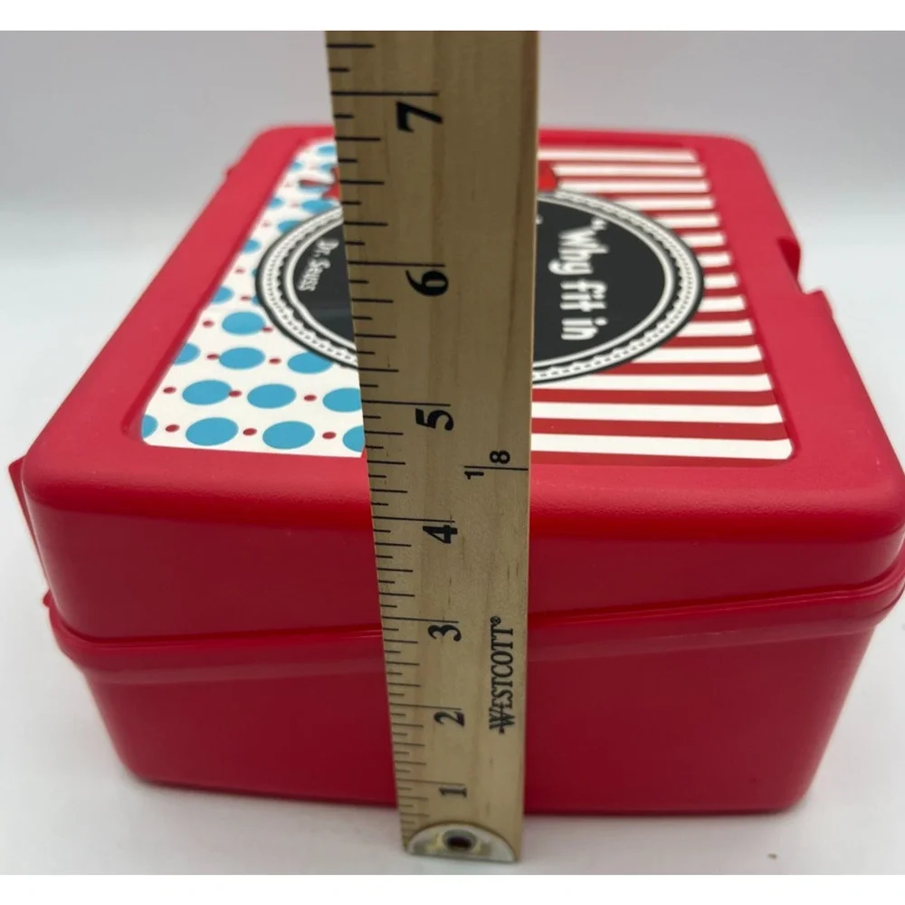 Thermos Dr Seuss Cat in the Hat Lunch Box Red Plastic Kids School Case Vintage